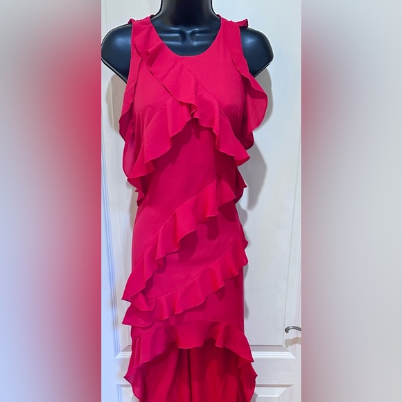 AKIRA Elegant Red Ruffle hi lo Dress size L - Picture 7 of 8